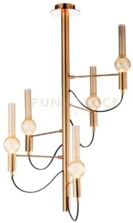 Lampadario da soffitto flute 5 luci in vetro struttura oro satinato