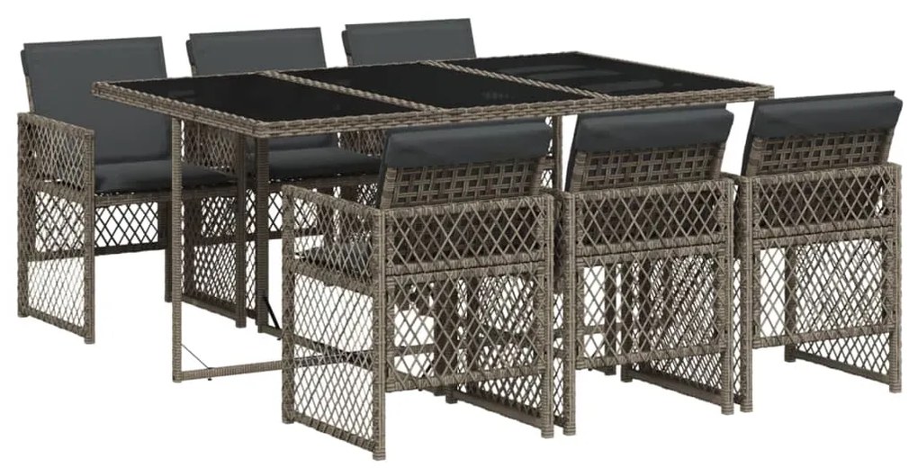 Set da pranzo da giardino 7 pz con cuscini in polyrattan grigio