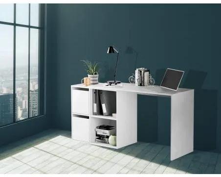 Scrivania Divkovi, Scrittoio multifunzione modulare con scaffale, Tavolo da studio o ufficio multiposizione con montaggio ad angolo, 152x49h74 cm, Bianco