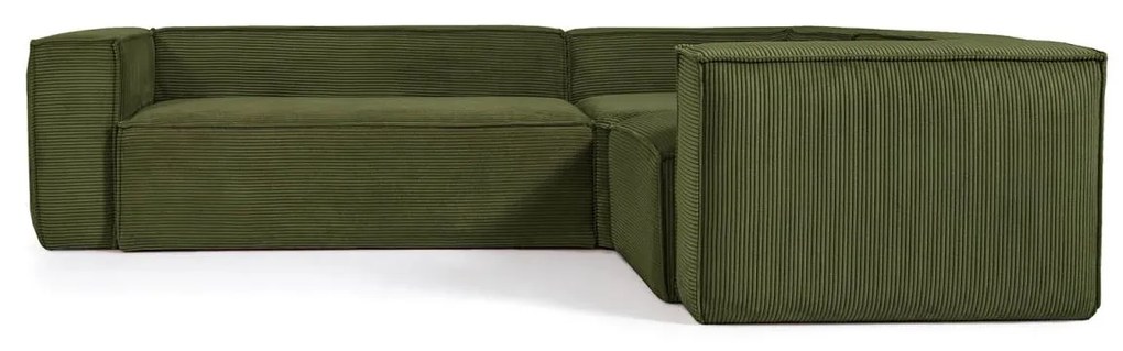 Kave Home - Divano ad angolo Blok 3 posti in velluto a coste spesse verde 290 x 230 cm / 230 cm 290 cm