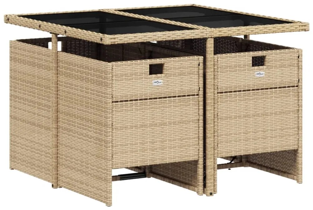 Set pranzo da giardino 5 pz con cuscini beige misto polyrattan