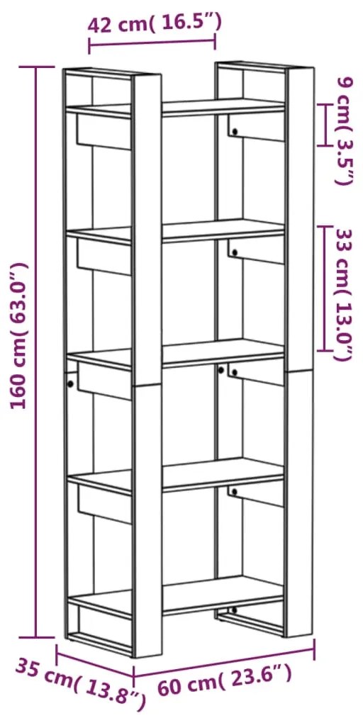 Libreria/Divisorio Marrone Miele 60x35x160 cm Legno Massello