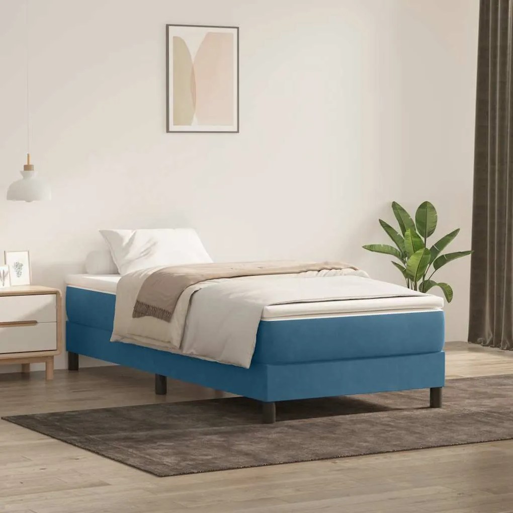 Letto A Molle Senza Materasso Blu Scuro 90x220 Cm Velluto /