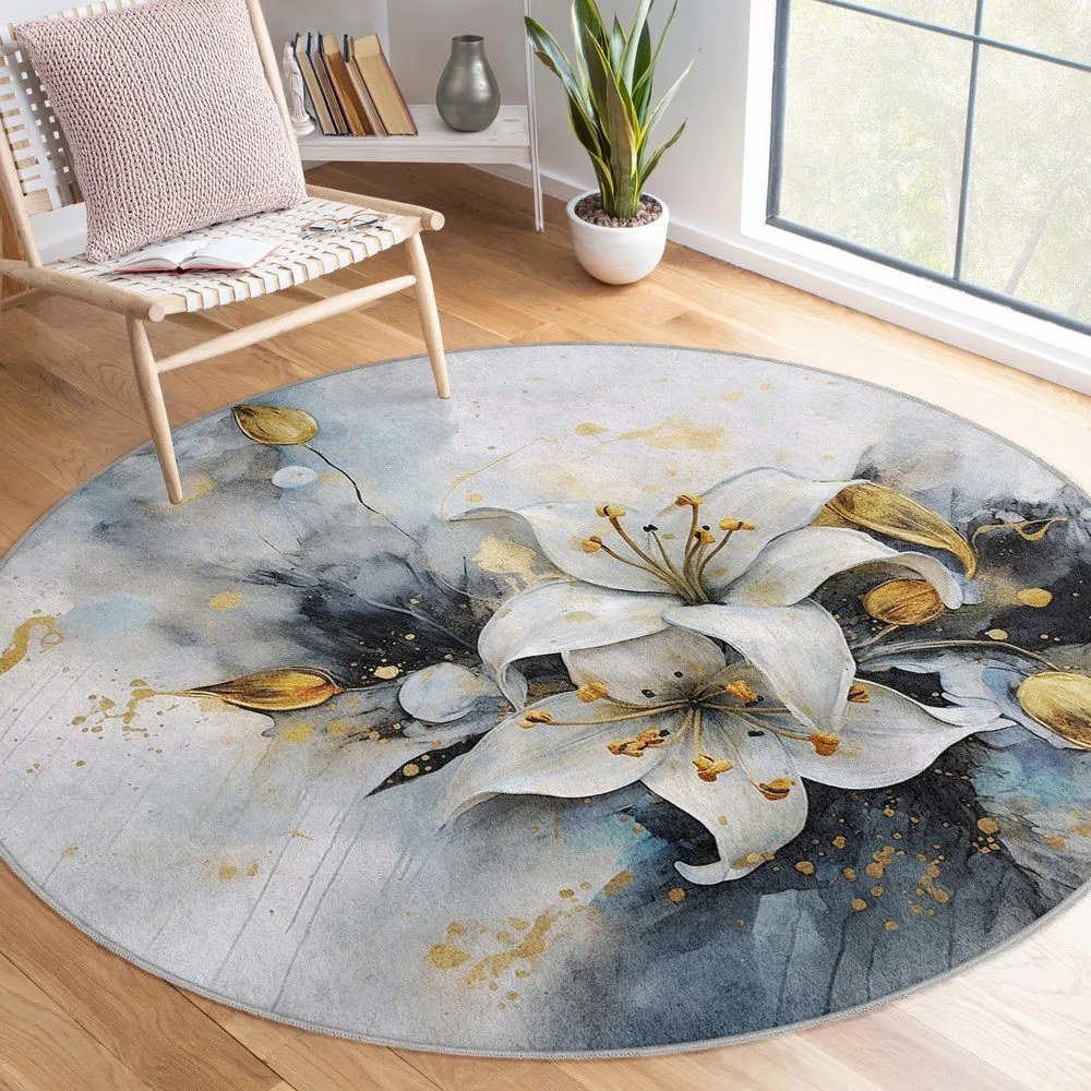 Tappeto rotondo blu/grigio lavabile ø 120 cm Golden Lilly – Mila Home