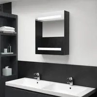 Armadietto Bagno con Specchio e LED Nero Lucido 50x14x60 cm 326481