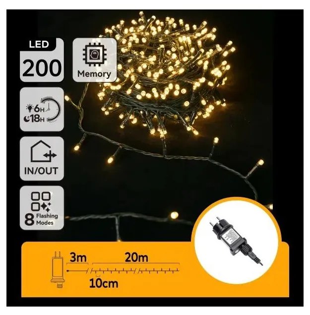 Aigostar - Catena luminosa natalizia LED da esterno 200 LED/6W/230V 20m IP44 bianco caldo