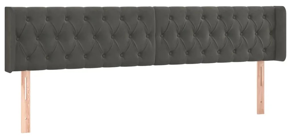 Testiera ad orecchio grigio scuro 183x16x78/88 cm in velluto