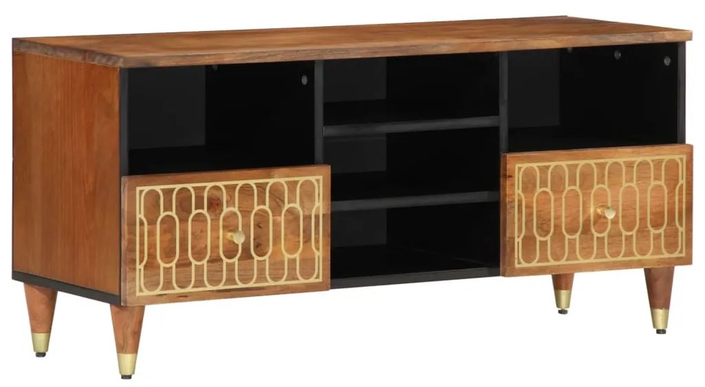 Mobile Porta Tv 100x33x46 Cm İn Legno Massello Di Mango /