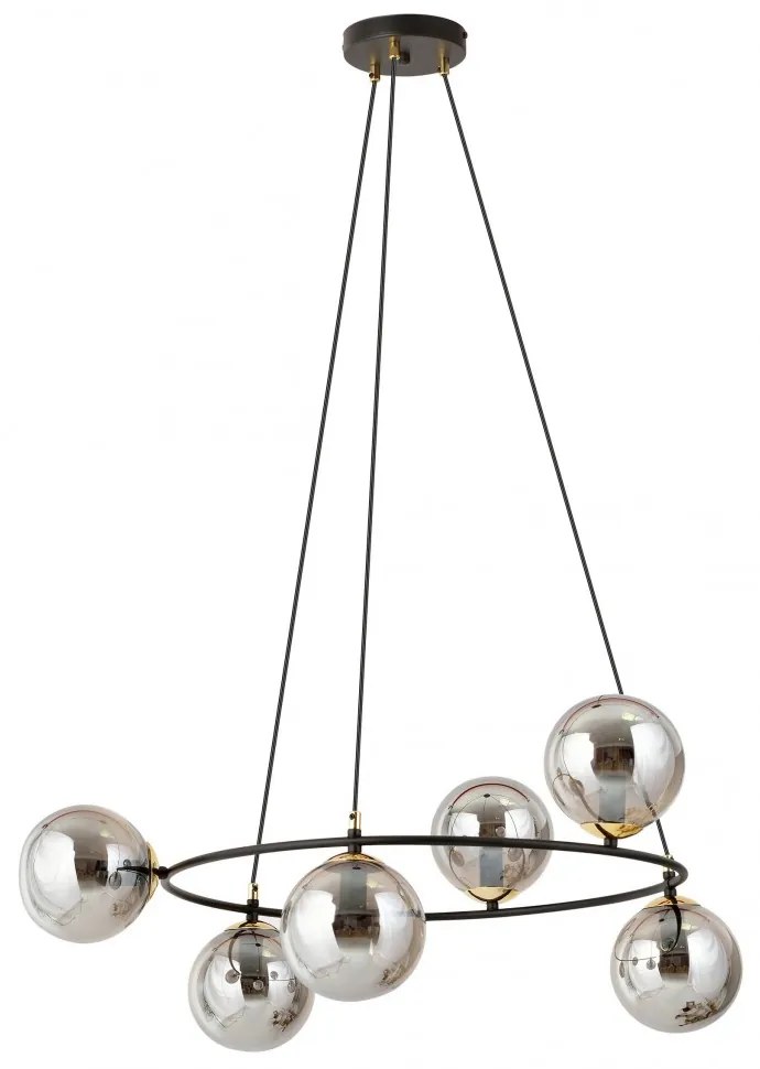 Lampadario a Sospensione AZURA 6 in Acciaio e Vetro 6xE14 Colore del corpo Nero e Grafite