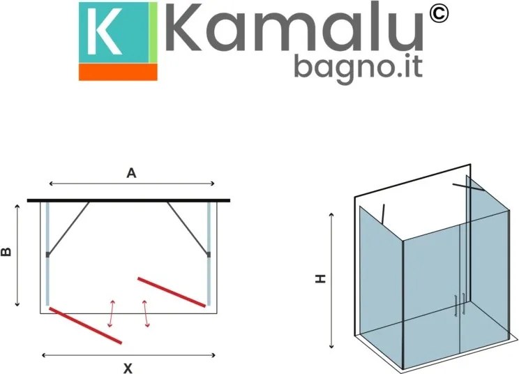 Box doccia tre lati 90x70x90 doppia porta saloon modello K3-SALOON - KAMALU