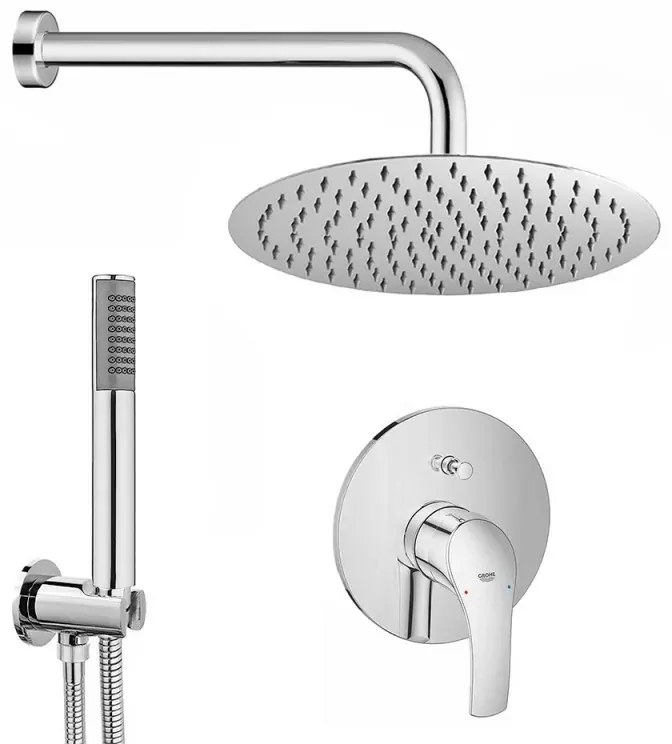 Set doccia tondo Eurosmart braccio 40 cm + soffione 25 cm + kit doccia + miscelatore