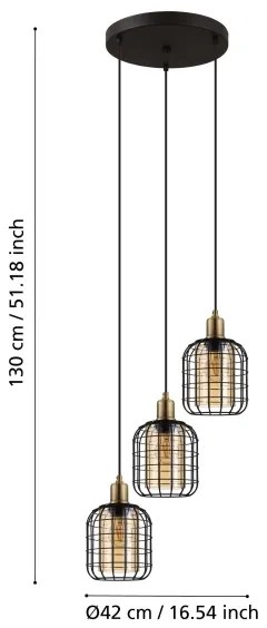 Eglo 43499 - Lampadario su corda CHISLE 3xE27/40W/230V