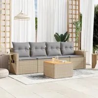 Set Divano da Giardino 5 pz con Cuscini Beige in Polyrattan 3224442