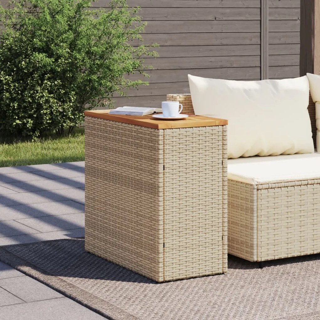 Tavolo da giardino piano in legno beige 58x27,5x55cm polyrattan