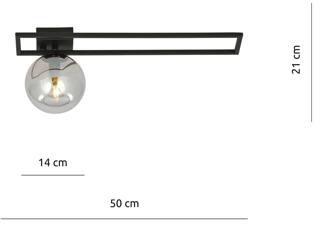 Plafoniera Moderna 1 Luce Imago 1130/1C In Acciaio Nero Vetro Fumè