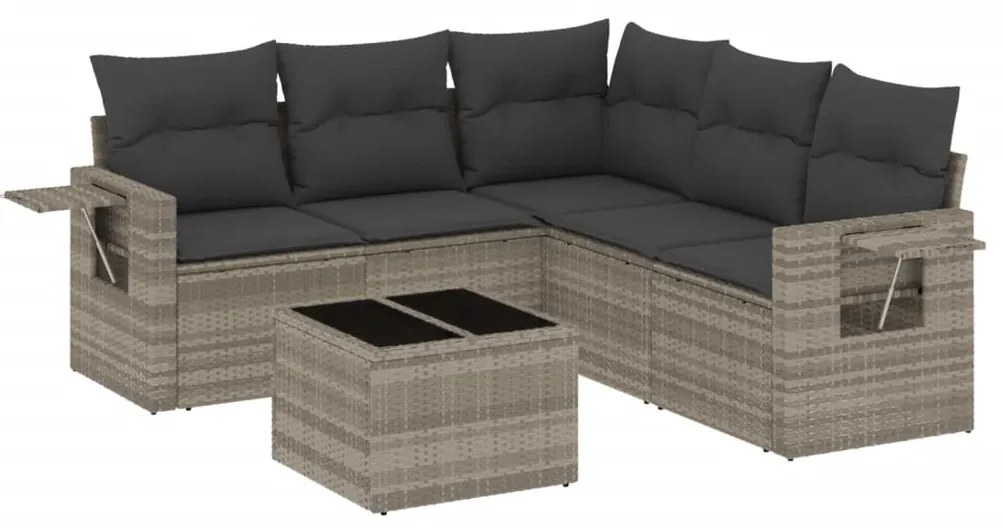 Set divano da giardino 6pz con cuscini grigio chiaro polyrattan