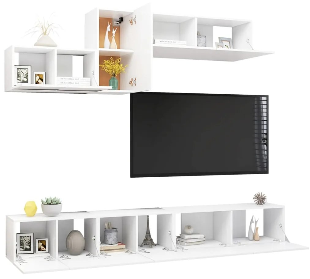 Set di mobili porta tv 6 pz bianco in legno multistrato