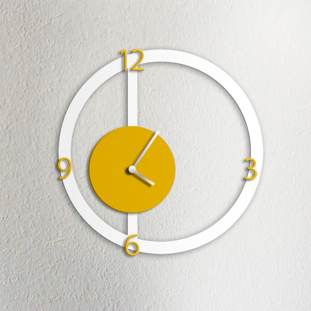 Orologio da parete HALO, bianco e giallo ocra