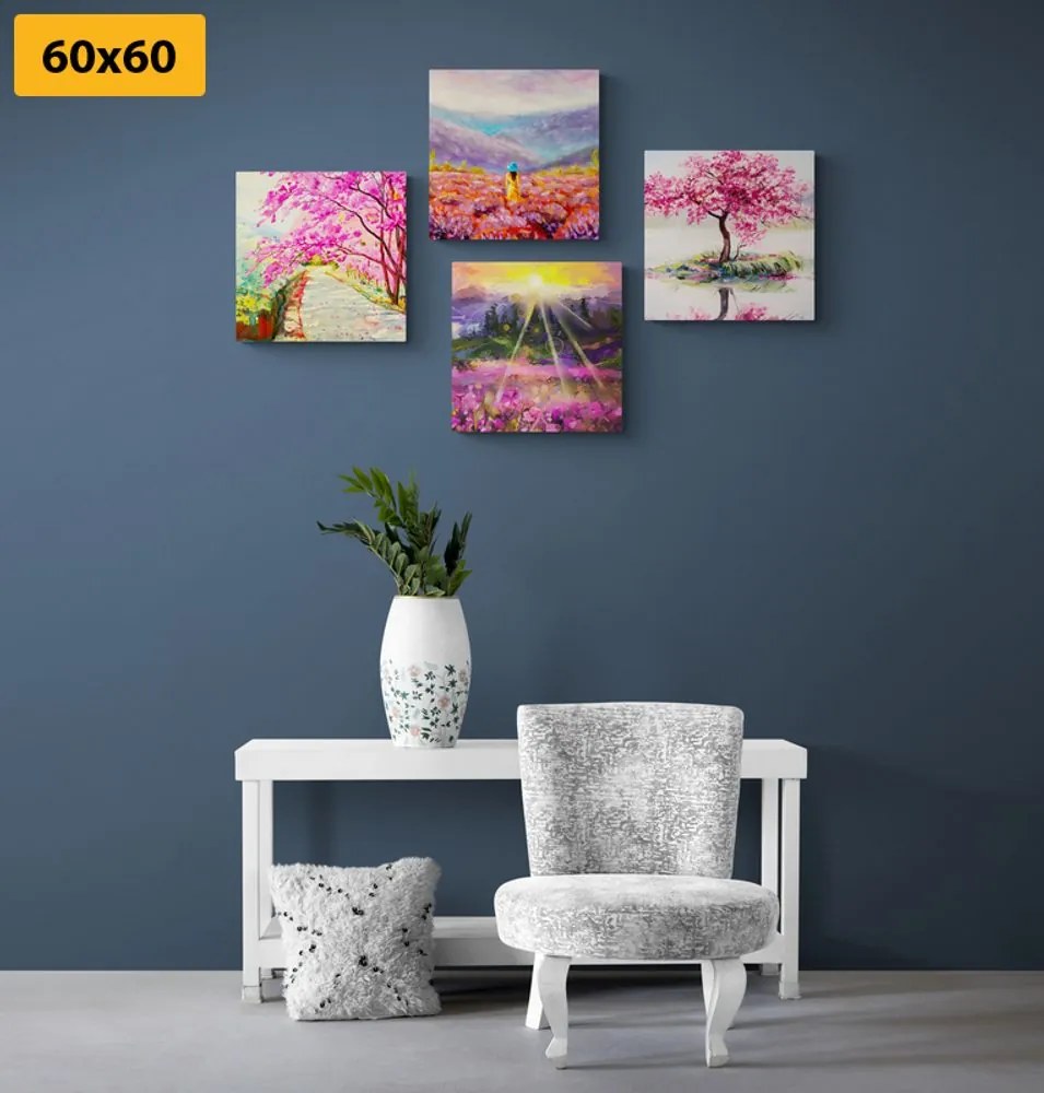 Set di quadri – Splendida imitazione di pittura a olio in rosa