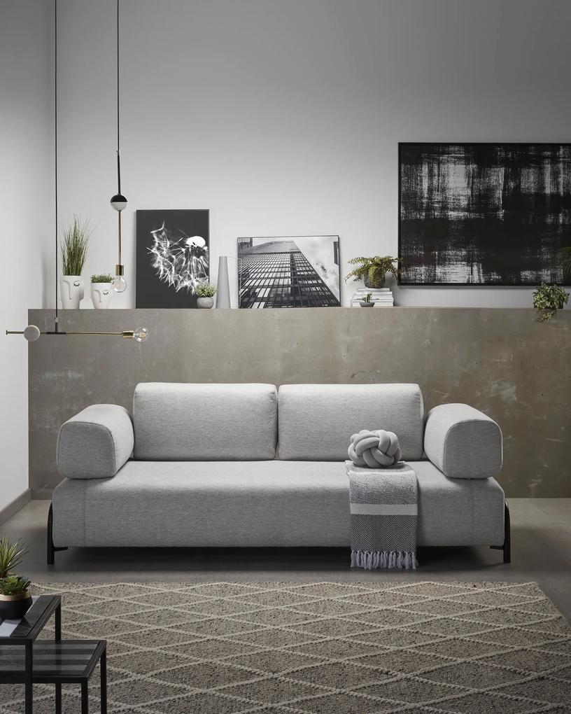 Kave Home - Divano Compo 3 posti grigio chiaro con vassoio grande 252 cm
