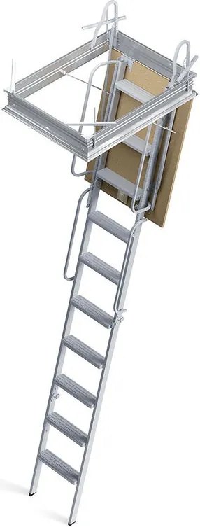 Scala retrattile in acciaio verniciato, foro 60x90 cm, H 3 m, 10 gradini, con corrimano