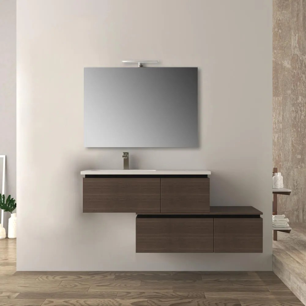 Mobile da bagno 140 cm sospeso moderno rovere scuro soft Slide