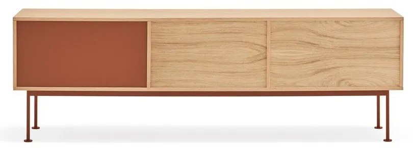 Cassettiera TV rosso mattone con impiallacciatura in rovere Yoko - Teulat