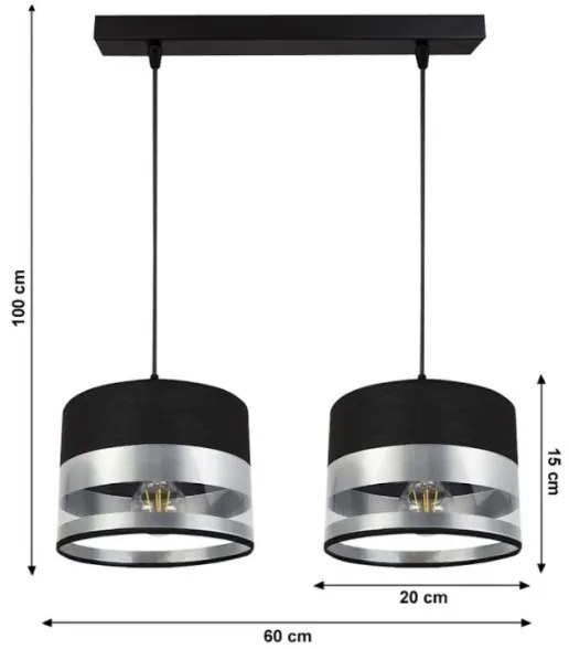Lampadario su filo MILO 2xE27/60W/230V argento/nero
