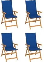 Sedie da Giardino 4 pz con Cuscini Blu Reale Massello di Teak 3065540