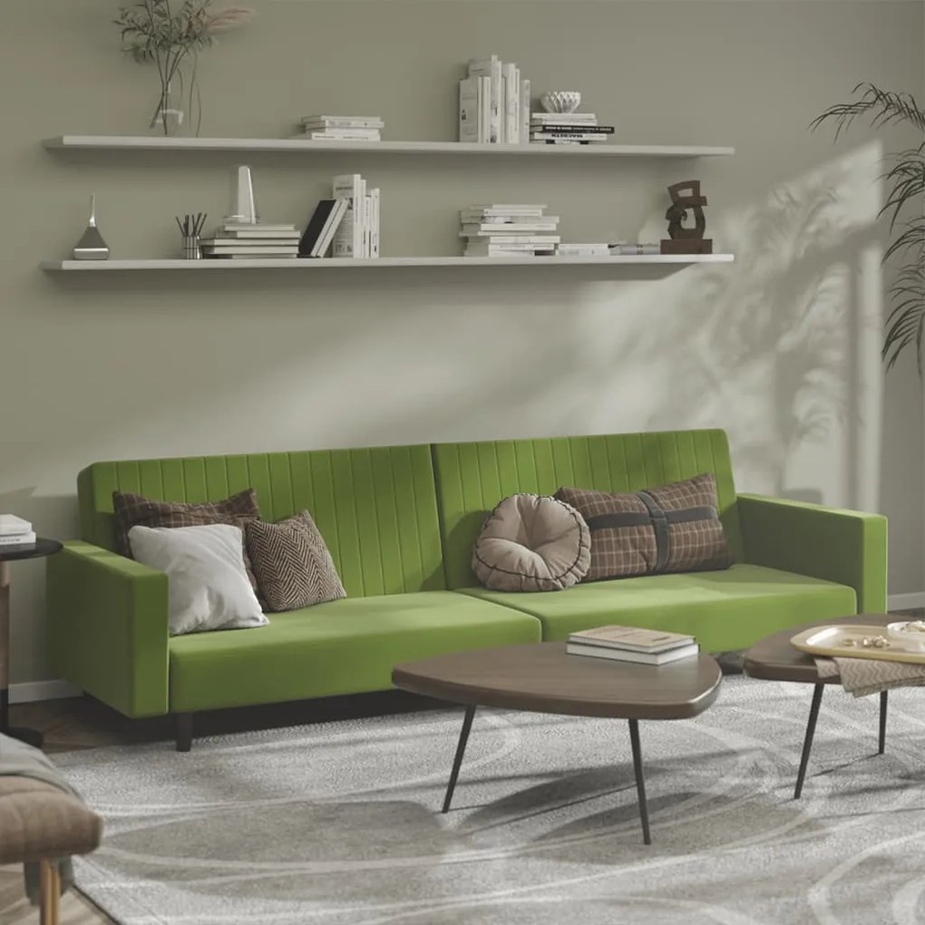 Divano Letto A 2 Posti Verde Chiaro İn Velluto /