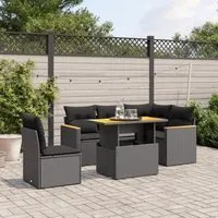 Set Divano da Giardino 6 pz con Cuscini Nero in Polyrattan 3273078