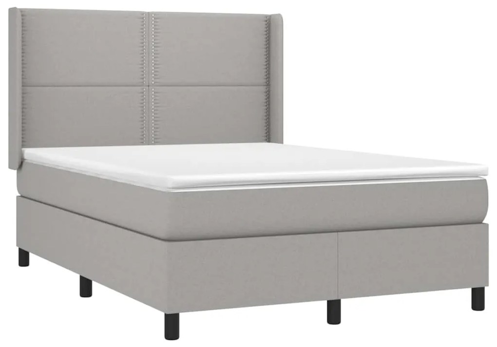 Letto a molle materasso e led grigio chiaro 140x190 cm tessuto