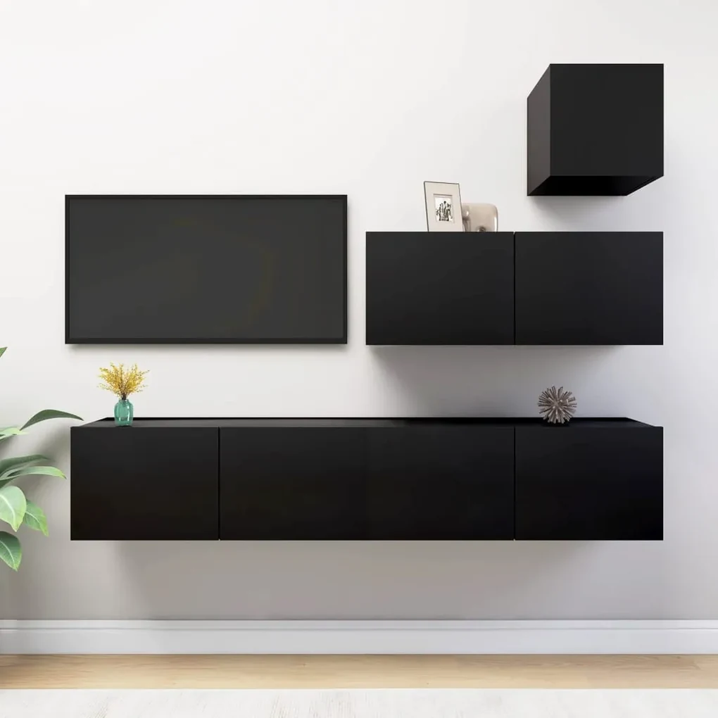 Set di mobili porta tv 4 pz nero in legno multistrato