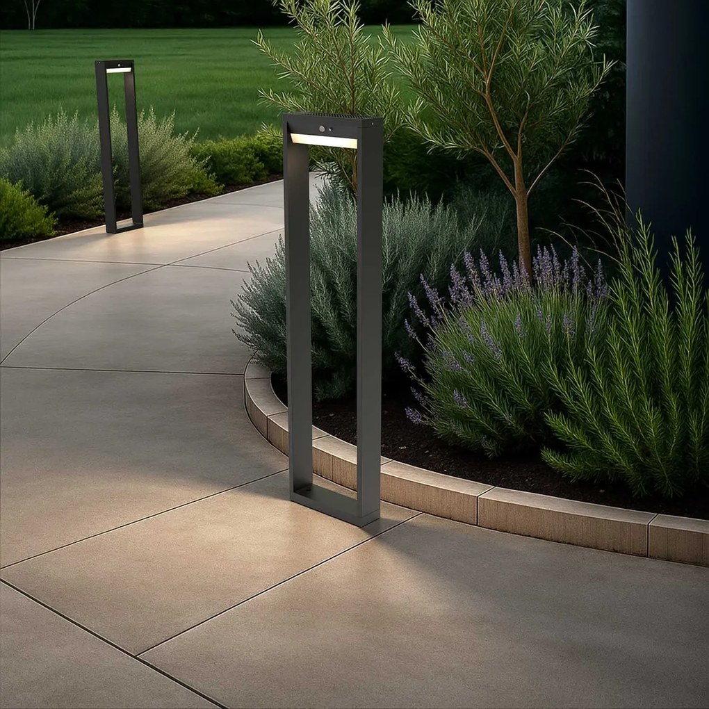 Paletto da giardino Solare Nero con Sensore di Mov. 80cm serie VELA Colore Bianco Naturale 4.000K