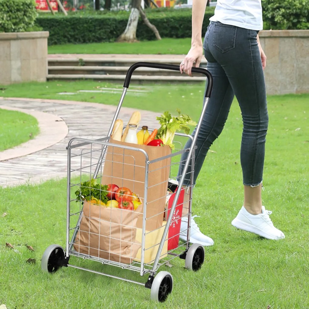 Costway Carrello spesa pieghevole con ruote girevoli a 360° capacità 45 kg, Carrello multiuso portatile Argento