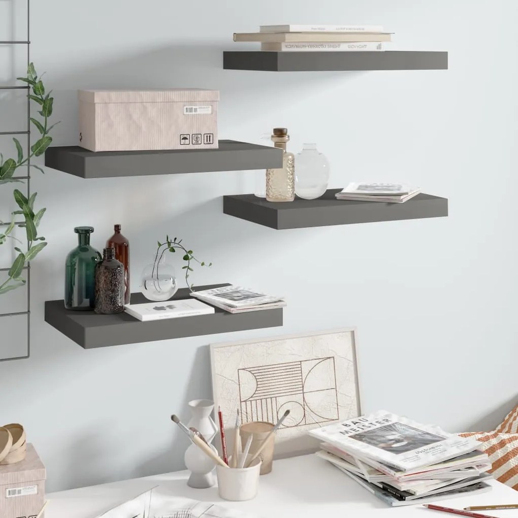 Scaffali A Parete 4 Pz Grigio Lucido 40x23x3,8 Cm İn Mdf /