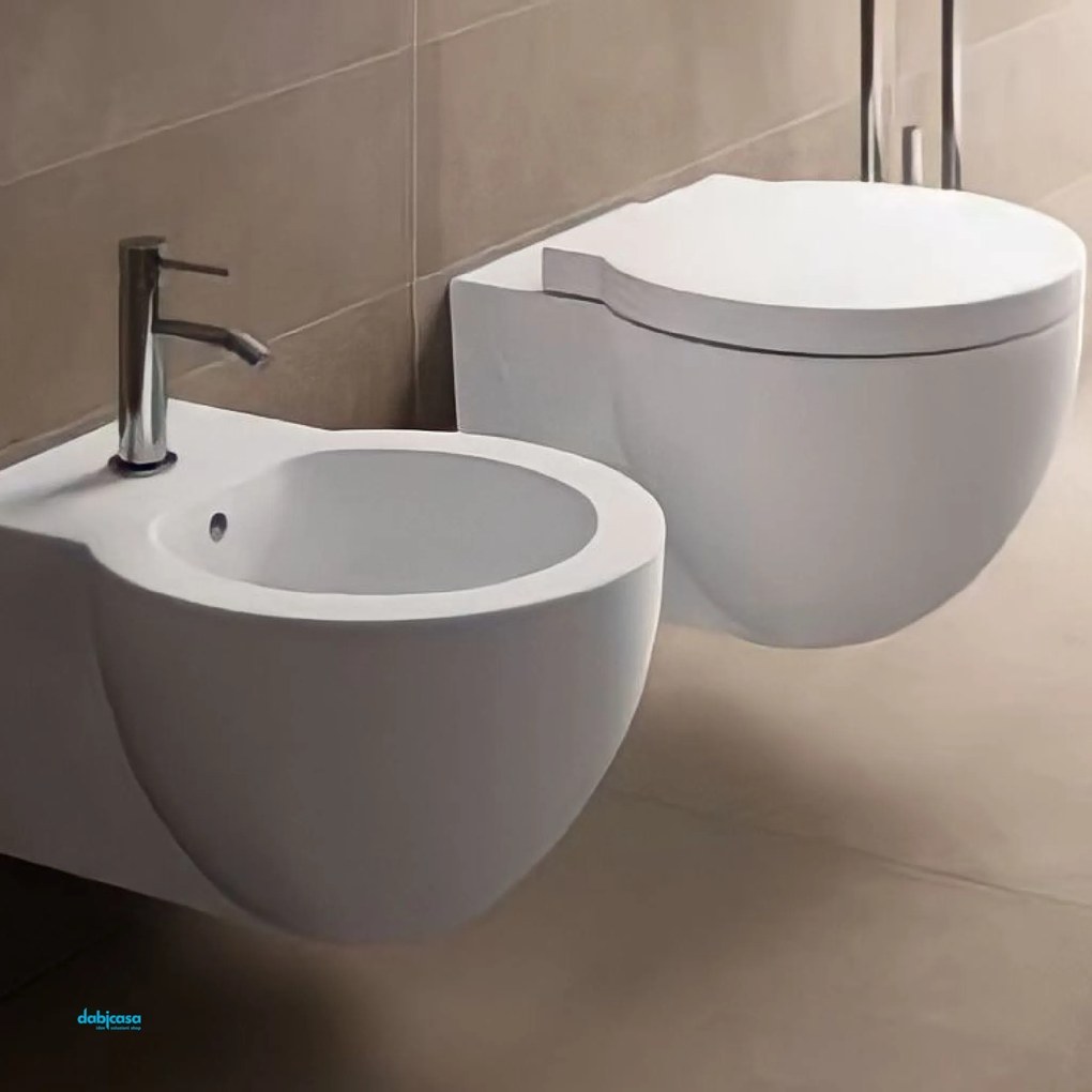 Ceramica Cielo "Easy Evo" Coppia Di Sanitari Sospesi Bianco Lucido Con Brida