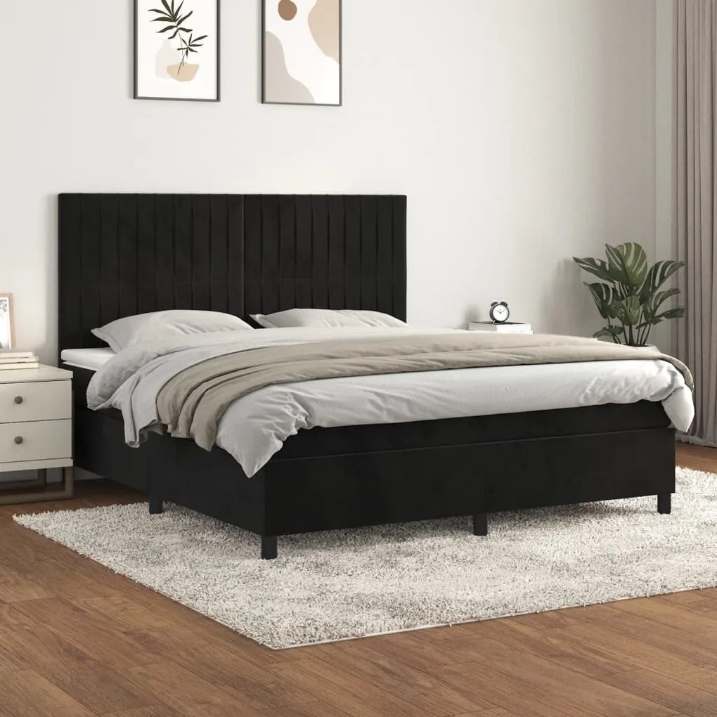 Giroletto A Molle Con Materasso Nero 160x200 Cm İn Velluto /