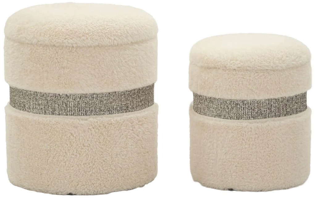 Puff C/Contenitore Saint-Moritz Crema Set 2 Pz Ø 40X47-32X38