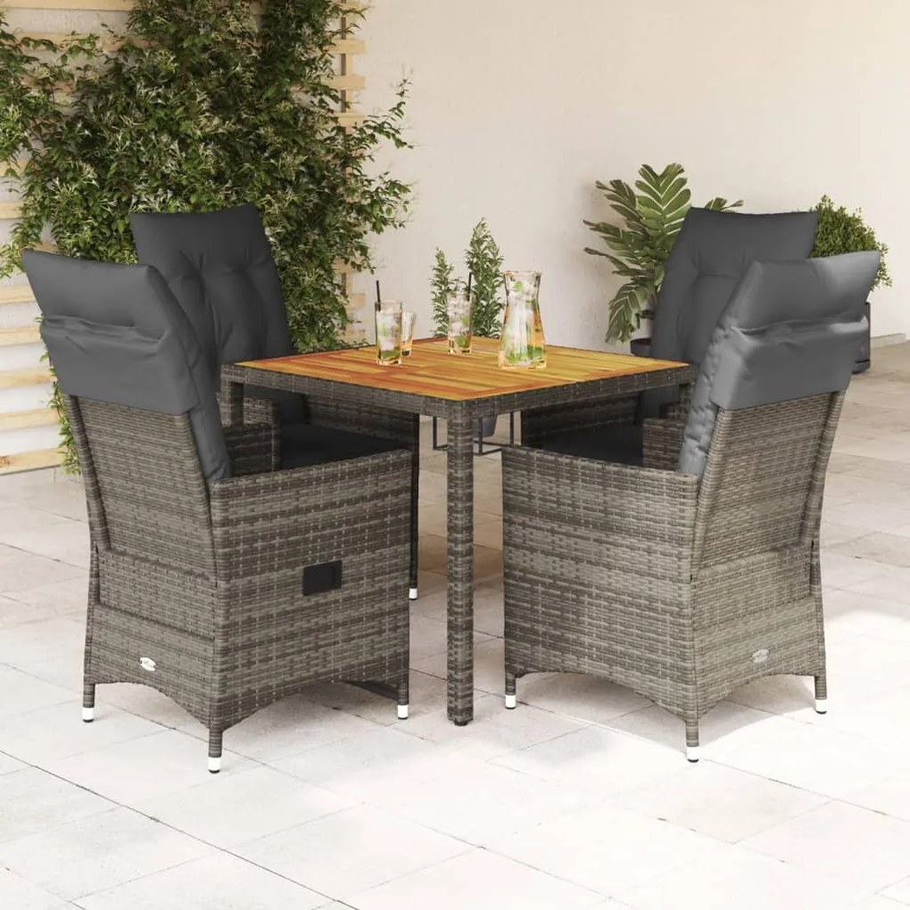 Set Da Pranzo Da Giardino 5 Pz Con Cuscini İn Polyrattan Grigio /