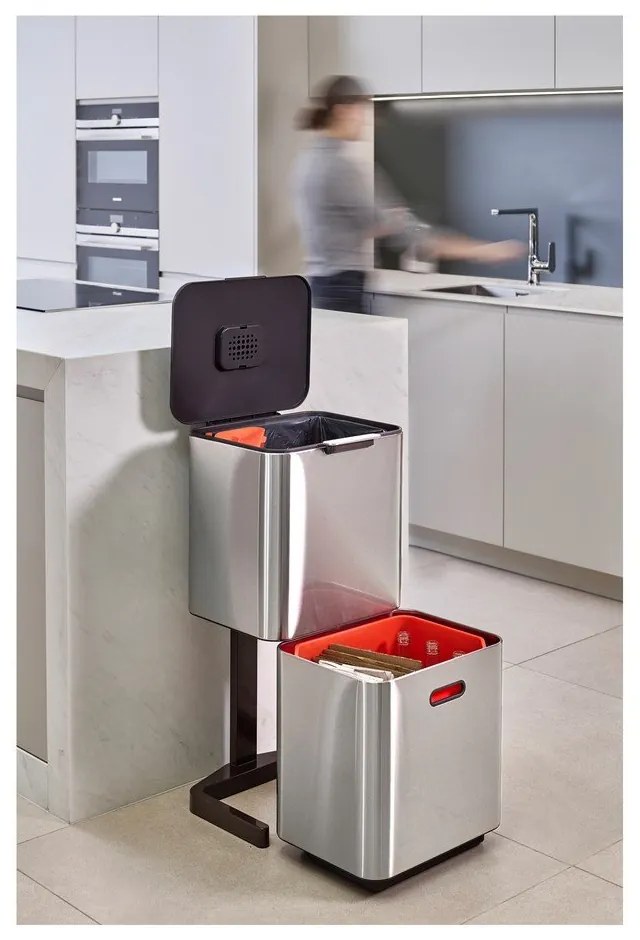 Bidone in acciaio per rifiuti differenziati in argento 60 l Totem Max - Joseph Joseph