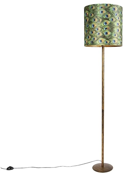 Lampada da terra vintage oro con paralume pavone 40 cm - Simplo