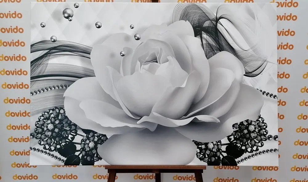 Quadro su tela – Rose di lusso con astrazione in bianco e nero