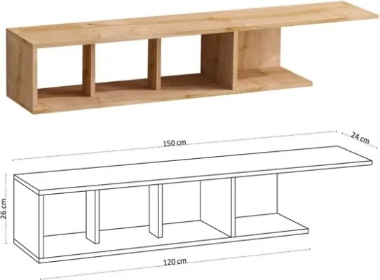 Mobile TV Sospeso 150x24x26 Vani A Giorno Effetto Legno Rovere Pan