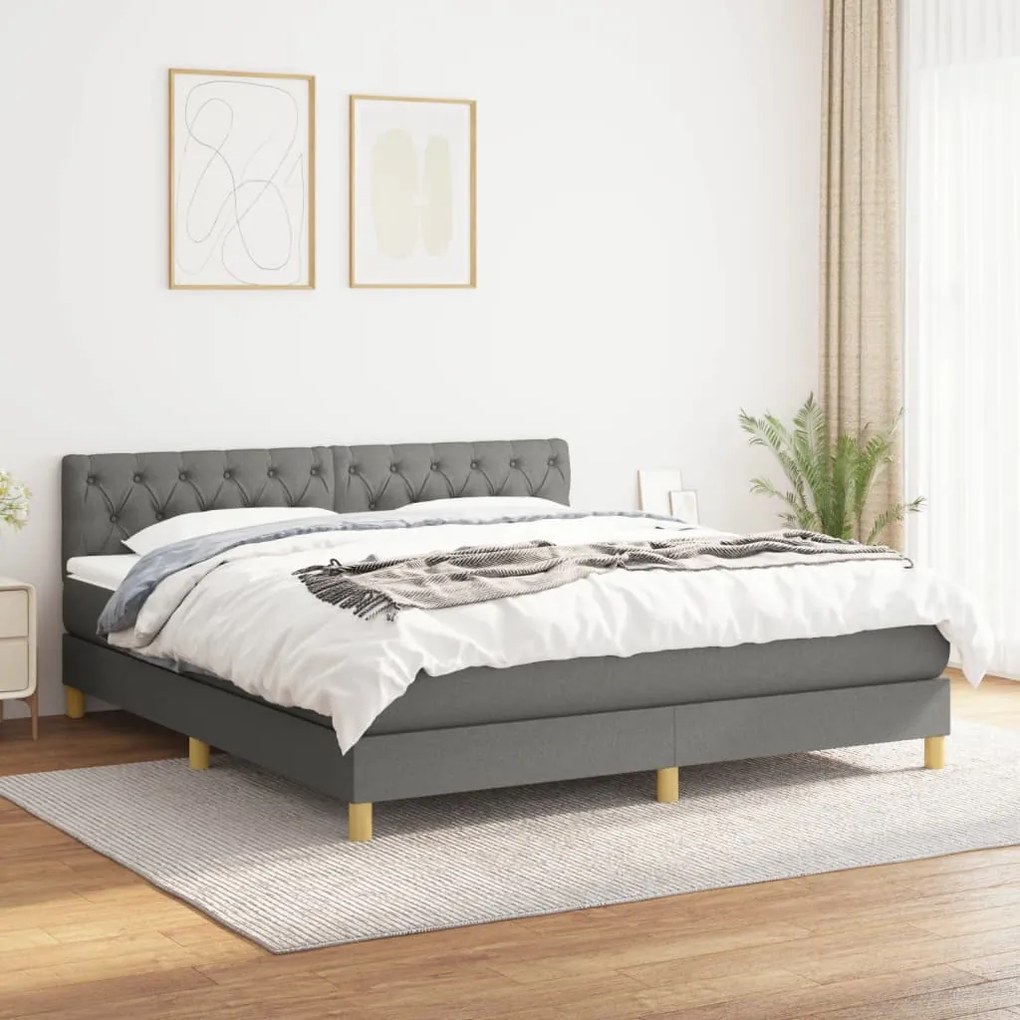 Giroletto A Molle Con Materasso Grigio Scuro 160x200 Cm Tessuto /