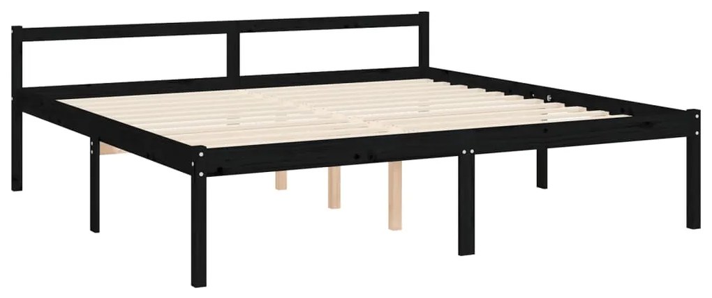 Letto per Anziani con Testiera Nero 200x200 cm Legno Massello