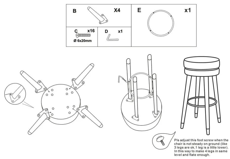 Sedia da bar nera/dorata in imbottito (altezza della seduta 74 cm) Paris – Mauro Ferretti