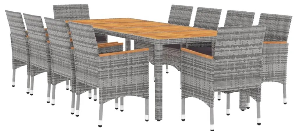 Set da pranzo per giardino 11 pz in polyrattan grigio