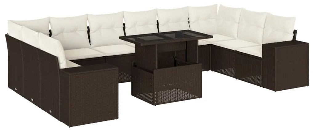 Set divani da giardino 11 pz con cuscini polyrattan marrone