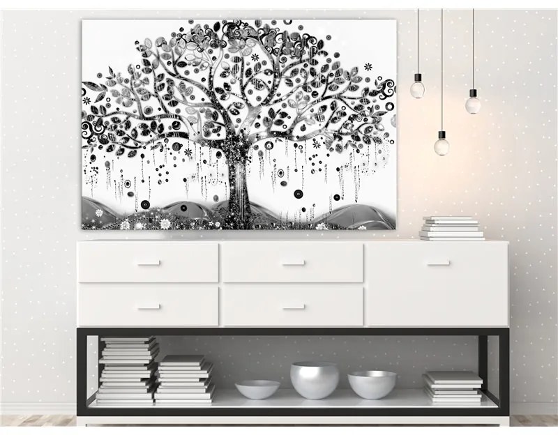 Quadro Abundant Tree (1 Part) Wide  Colore bianco e nero, Dimensioni e Misure 120x80